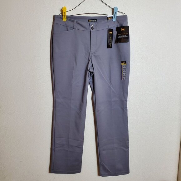 Lee Womens Straight Leg Pants Medium Gray Size 16 Secretly Shapes Stretch Fabric - Picture 1 of 8
